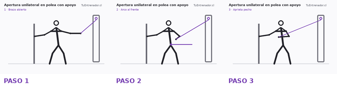 Secuencia de tres momentos de Apertura Unilateral En Polea Con Apoyo