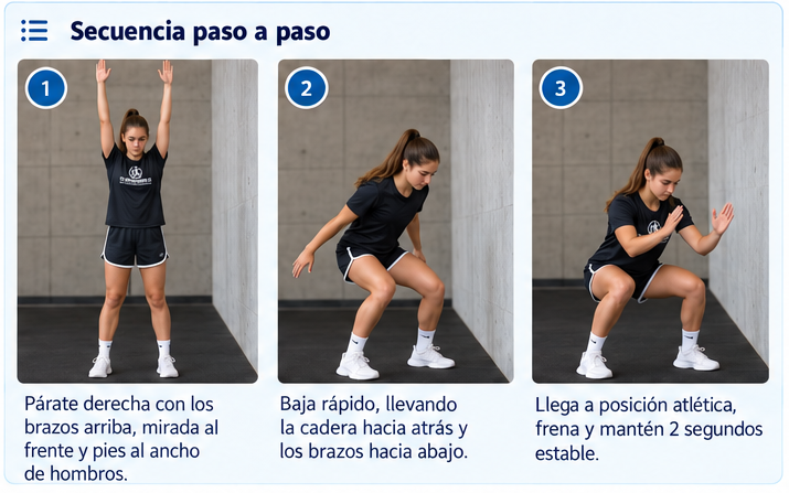 Secuencia visual de Snap-down a posición atlética